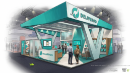 3D exhibition booth design generated by ExhibitionStands.com AI