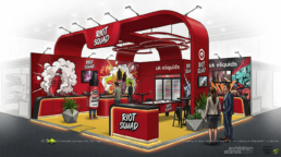 3D exhibition booth design generated by ExhibitionStands.com AI