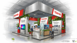 3D exhibition booth design generated by ExhibitionStands.com AI